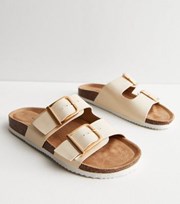 New Look Off White Double Buckle Strap Footbed Sliders